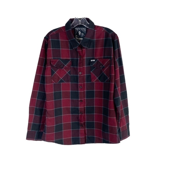 Dixxon Flannel Shirt Orlok Red Black Button Up Long Sleeve SZ L - Picture 1 of 6